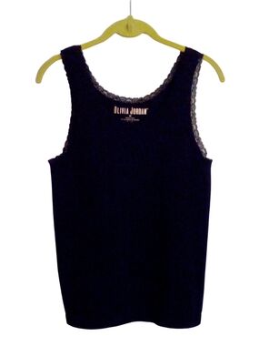 Olivia Jordan Black Ribbed Seamless Lace Detail Tank Camisole Top Scoop Neck 1X